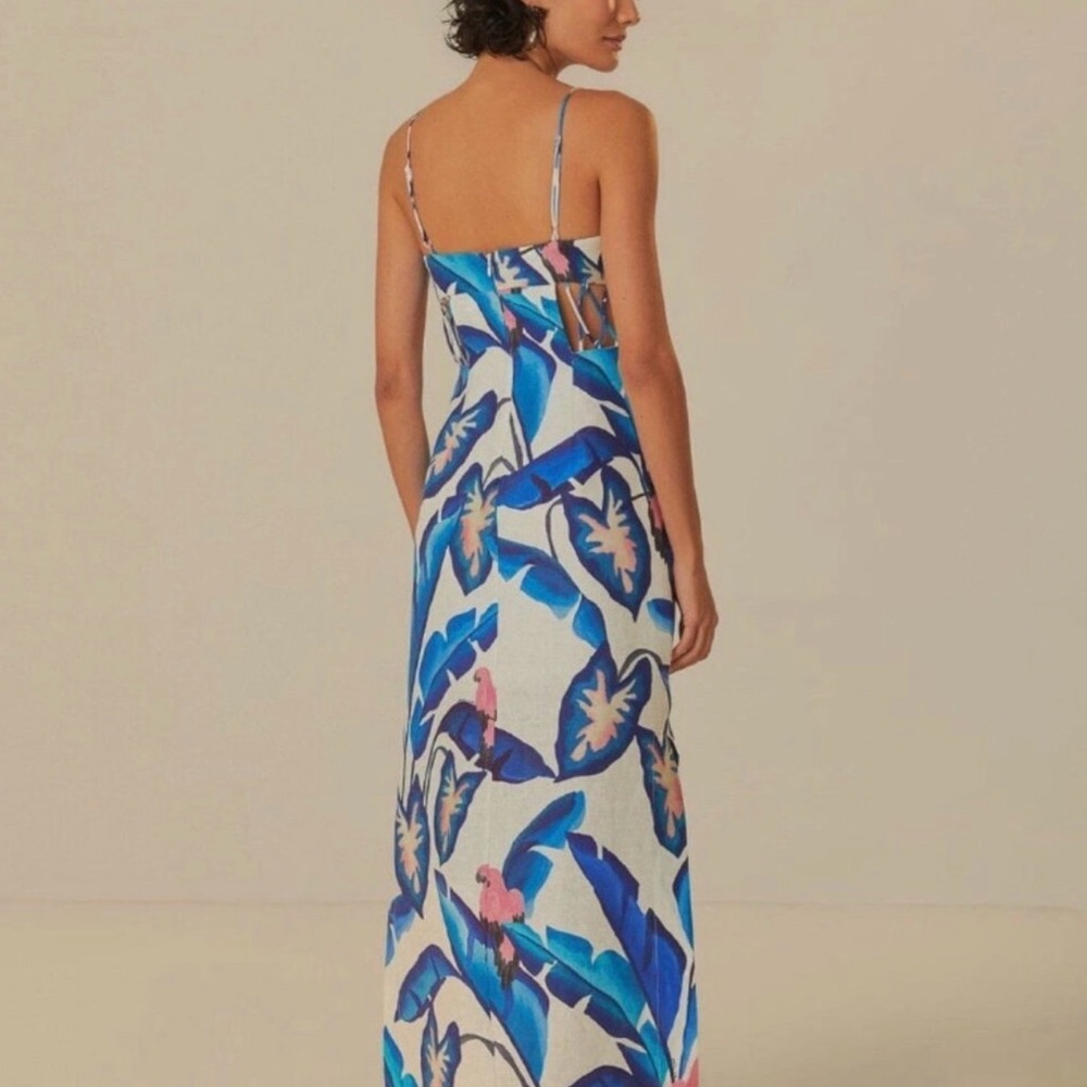FARM Rio Blue and White Tropical Leaf Maxi Dress - Picture 4 of 6